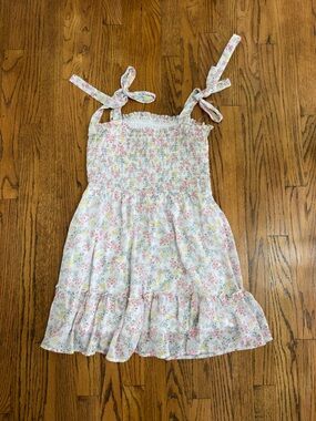 Altar'd State White Floral Smocked Top with Pink & Yellow Accents